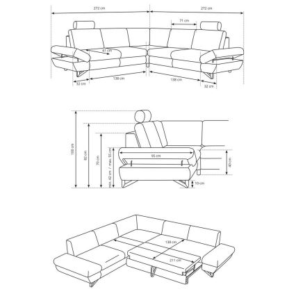 Razvlačna kutna tapecirana garnitura AVESTA u obliku L sa spremištem, siva