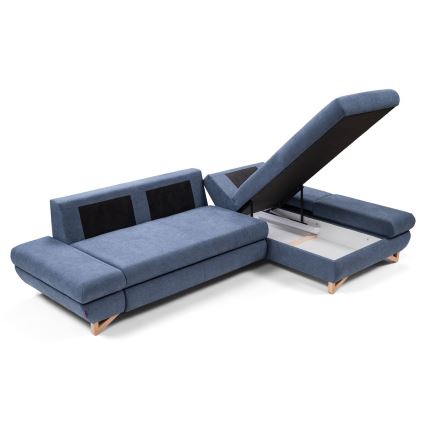 Razvlačna kutna tapecirana garnitura u obliku slova L s spremištem AVESTA, desna, plava