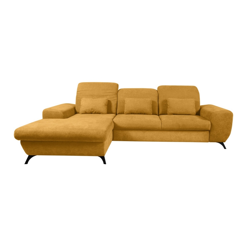 Razvlačna lijeva kutna tapecirana garnitura ALTA s prostorom za pohranu, žuta