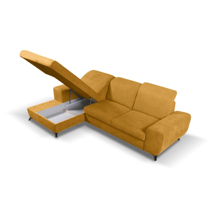 Razvlačna lijeva kutna tapecirana garnitura ALTA s prostorom za pohranu, žuta