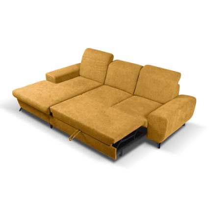 Razvlačna lijeva kutna tapecirana garnitura ALTA s prostorom za pohranu, žuta