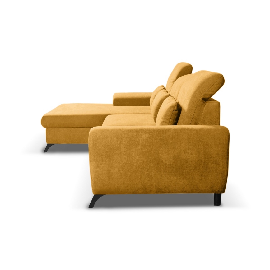 Razvlačna lijeva kutna tapecirana garnitura ALTA s prostorom za pohranu, žuta