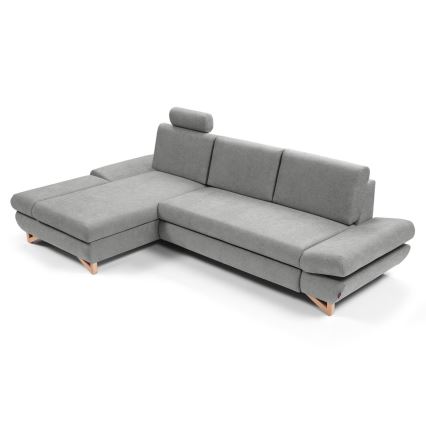 Razvlačna tapecirana kutna garnitura AVESTA, u obliku slova L, lijeva, s prostorom za pohranu, siva