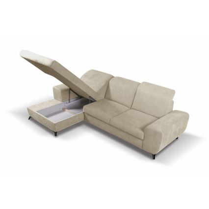Razvlačna lijeva kutna tapecirana garnitura ALTA u L-obliku s spremištem, bež