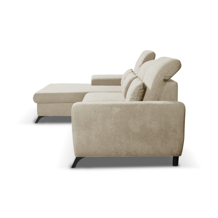 Razvlačna lijeva kutna tapecirana garnitura ALTA u L-obliku s spremištem, bež