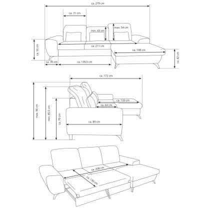 Razvlačna lijeva kutna tapecirana garnitura ALTA u L-obliku s spremištem, bež