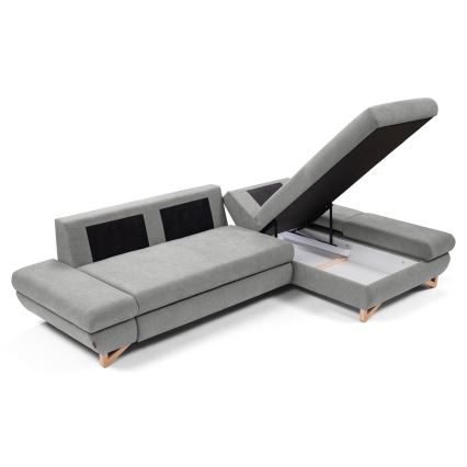 Tapecirana razvlačna kutna garnitura s prostorom za odlaganje u obliku L AVESTA, desna, siva