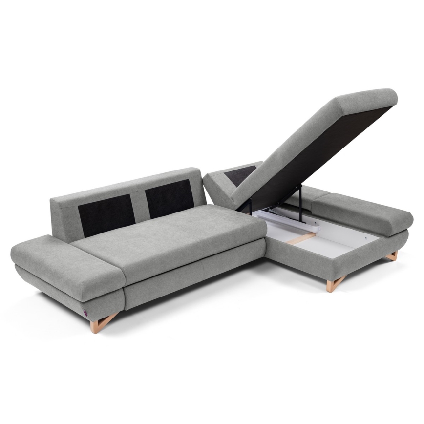 Tapecirana razvlačna kutna garnitura s prostorom za odlaganje u obliku L AVESTA, desna, siva