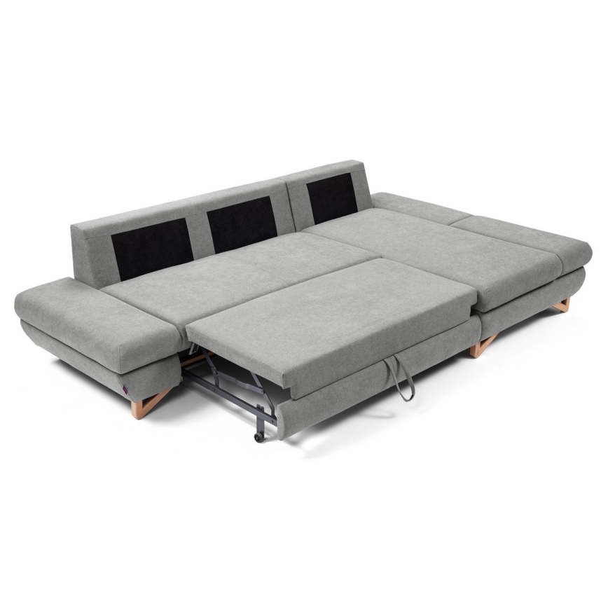 Tapecirana razvlačna kutna garnitura s prostorom za odlaganje u obliku L AVESTA, desna, siva