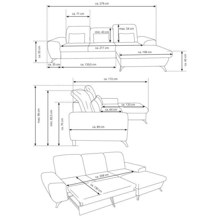 Razvlačna kutna tapecirana sjedeća garnitura s prostorom za pohranu u obliku slova L ALTA, desna, žuta