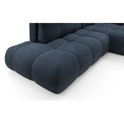 Razvlačna kutna tapecirana garnitura ALMADA u obliku slova L, desna, plava, s prostorom za pohranu