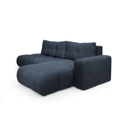 Razvlačna kutna tapecirana garnitura ALMADA u obliku slova L, desna, plava, s prostorom za pohranu
