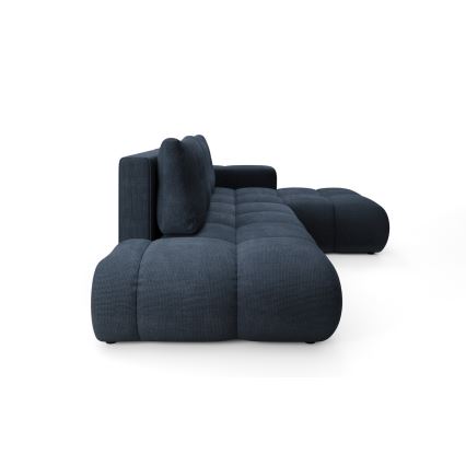 Razvlačna kutna tapecirana garnitura ALMADA u obliku slova L, desna, plava, s prostorom za pohranu