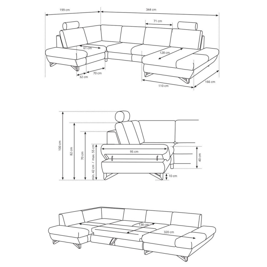 Razvlačna kutna tapecirana garnitura s spremištem u obliku slova U AVESTA, antracit