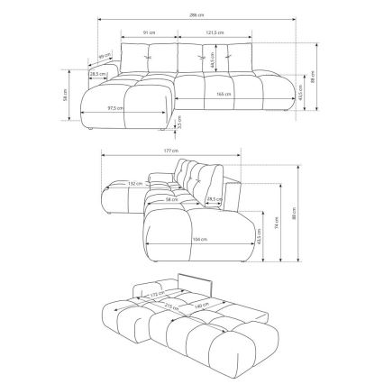 Razvlačna kutna tapecirana sjedeća garnitura ALMADA, desna, u obliku slova L, bež, s prostorom za odlaganje
