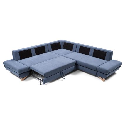 Razvlačna kutna tapecirana sjedeća garnitura s prostorom za pohranu u obliku slova L AVESTA desna plava
