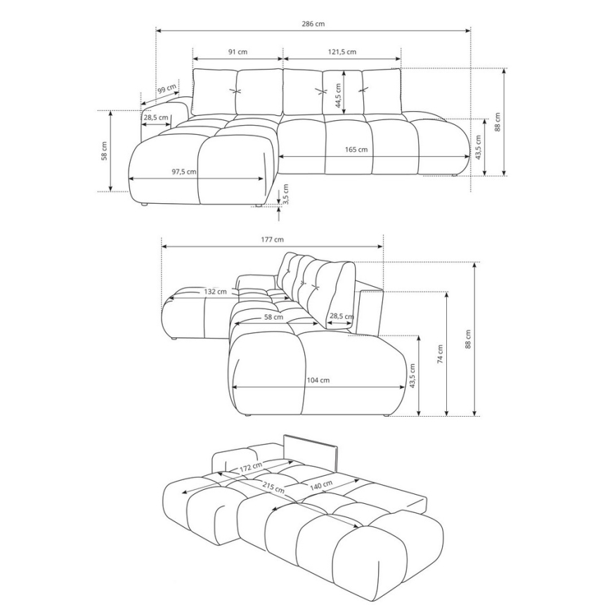 Razvlačna lijeva kutna tapecirana sjedeća garnitura ALMADA u L-obliku, svijetlo bež, s praktičnim spremištem