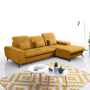 Razvlačna kutna tapecirana sjedeća garnitura s prostorom za pohranu u obliku slova L ALTA, desna, žuta