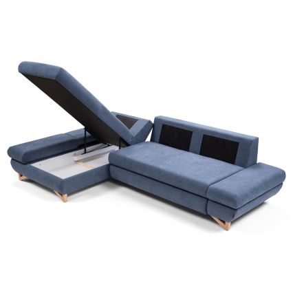 Izvlačna kutna tapecirana garnitura s prostorom za pohranu u obliku slova L AVESTA lijeva plava