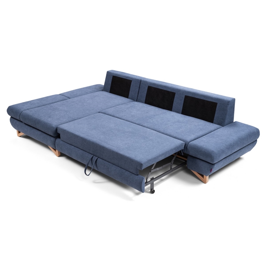 Izvlačna kutna tapecirana garnitura s prostorom za pohranu u obliku slova L AVESTA lijeva plava