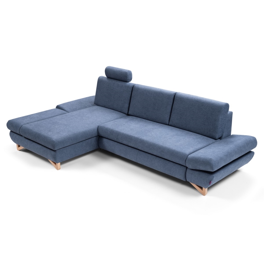 Izvlačna kutna tapecirana garnitura s prostorom za pohranu u obliku slova L AVESTA lijeva plava