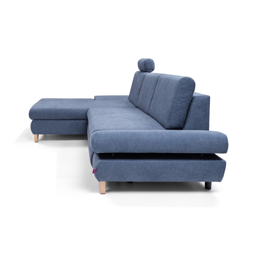 Izvlačna kutna tapecirana garnitura s prostorom za pohranu u obliku slova L AVESTA lijeva plava