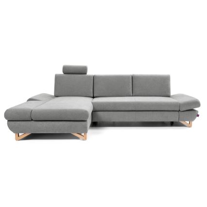 Razvlačna lijeva kutna tapecirana sjedeća garnitura AVESTA s prostorom za pohranu u obliku slova L, siva
