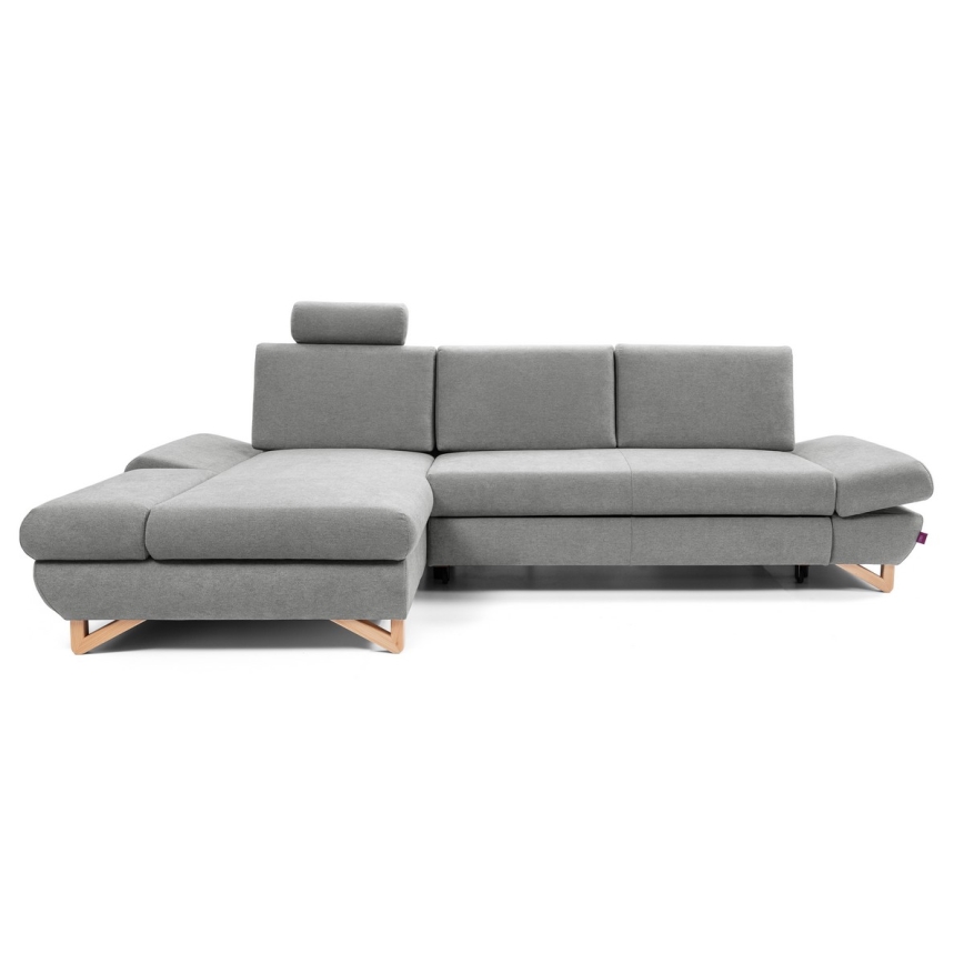 Razvlačna lijeva kutna tapecirana sjedeća garnitura AVESTA s prostorom za pohranu u obliku slova L, siva