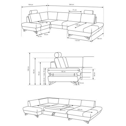 Razvlačiva kutna tapecirana sjedeća garnitura u obliku slova U AVESTA, antracit