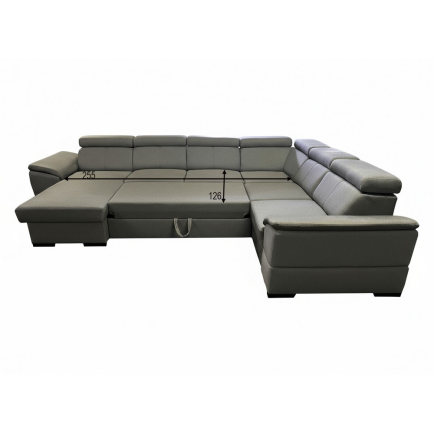 Razvlačna sjedeća garnitura s univerzalnim U-kutom i spremištem GRANADA tamno siva