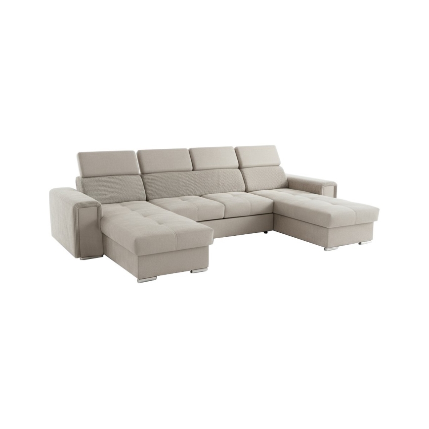 Razvlačna kutna garnitura SALVADA s univerzalnim U-kutom i praktičnim spremištem, bež