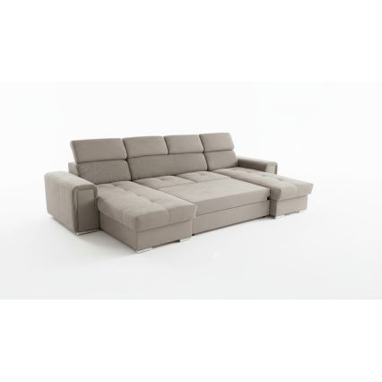 Razvlačna kutna garnitura SALVADA s univerzalnim U-kutom i praktičnim spremištem, bež