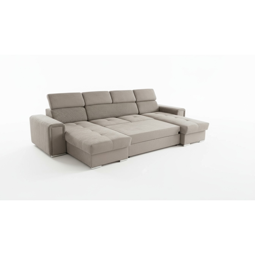 Razvlačna kutna garnitura SALVADA s univerzalnim U-kutom i praktičnim spremištem, bež