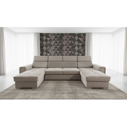 Razvlačna kutna garnitura SALVADA s univerzalnim U-kutom i praktičnim spremištem, bež