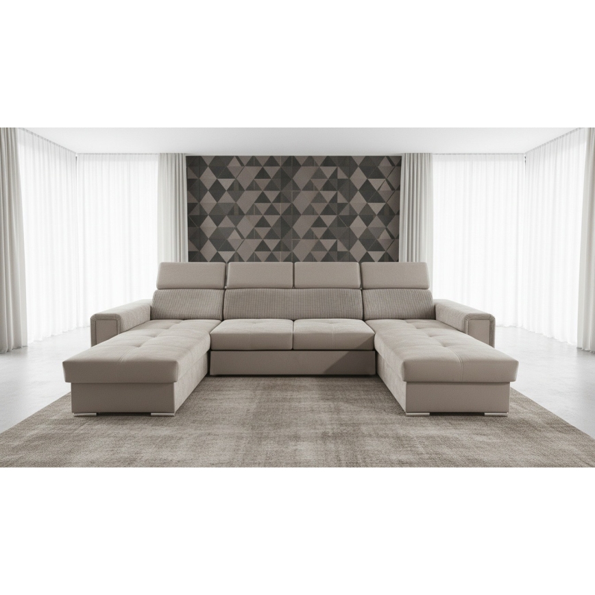 Razvlačna kutna garnitura SALVADA s univerzalnim U-kutom i praktičnim spremištem, bež