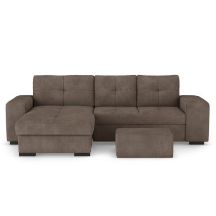 Razvlačna sofa PALERMO, smeđa, lijeva, s prostorom za pohranu i tabureom