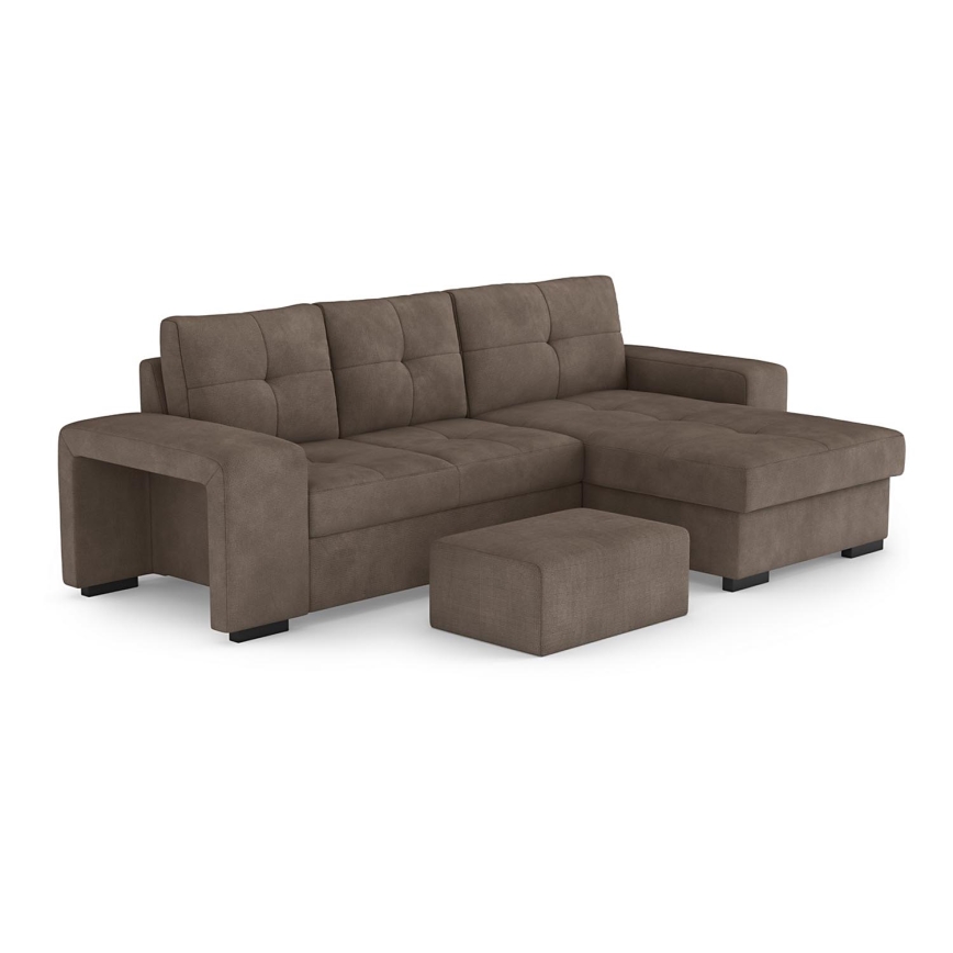 Razvlačna sofa s prostorom za pohranu i tabureom PALERMO smeđa desna
