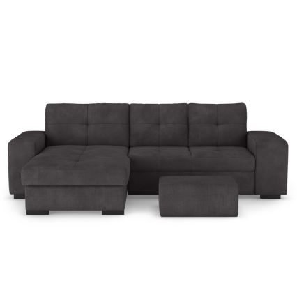 Razvlačna sofa s prostorom za pohranu i tabureom PALERMO crna lijeva