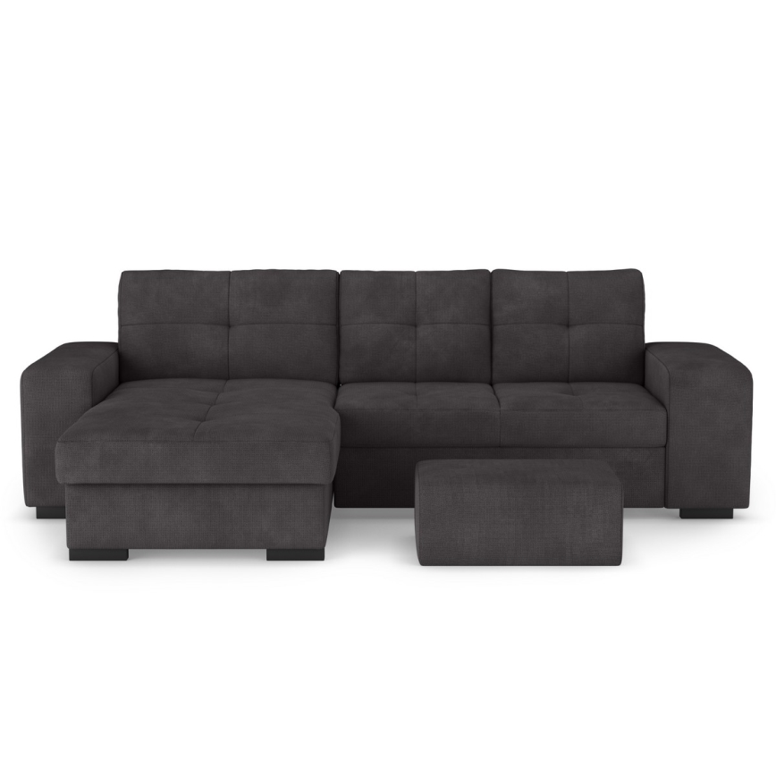 Razvlačna sofa s prostorom za pohranu i tabureom PALERMO crna lijeva
