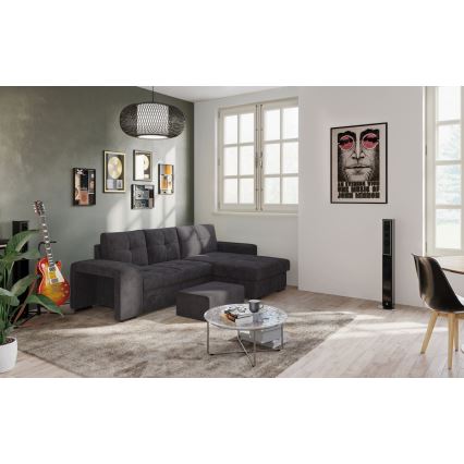Razvlačna sofa s prostorom za pohranu i tabureom PALERMO crna lijeva