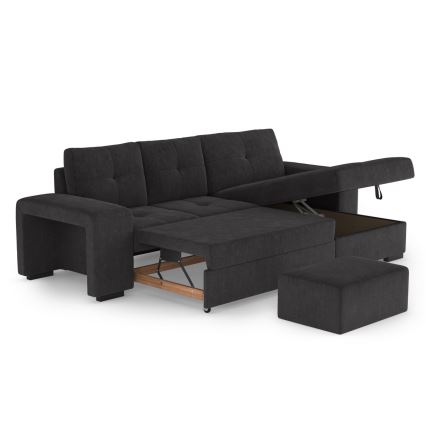 Razvlačna sofa s prostorom za pohranu i tabureom PALERMO crna desna