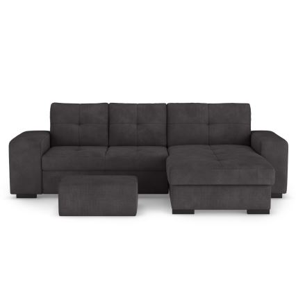 Razvlačna sofa s prostorom za pohranu i tabureom PALERMO crna desna