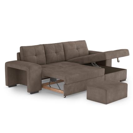 Razvlačna sofa s prostorom za pohranu i tabureom PALERMO smeđa desna