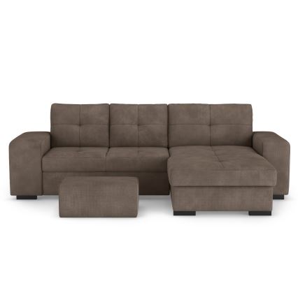 Razvlačna sofa s prostorom za pohranu i tabureom PALERMO smeđa desna
