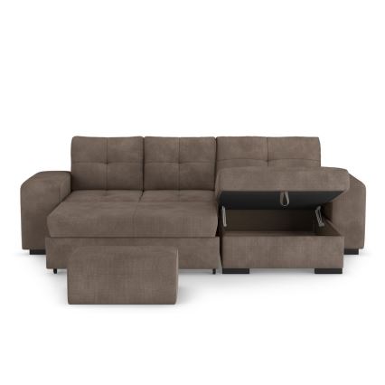Razvlačna sofa s prostorom za pohranu i tabureom PALERMO smeđa desna