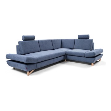 Razvlačna tapecirana kutna garnitura AVESTA u obliku slova L, desna, plava, s prostorom za pohranu