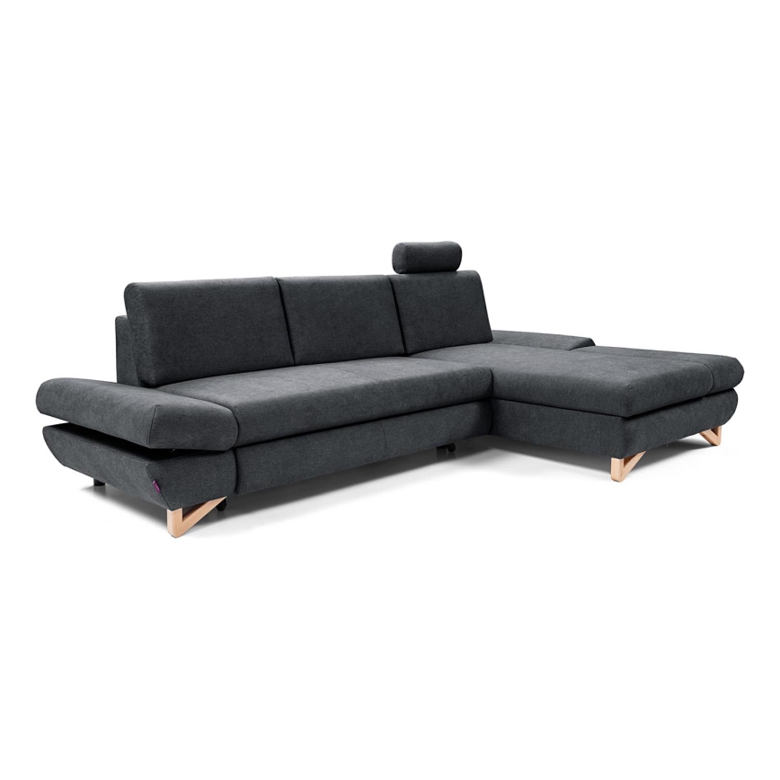 Razvlačna tapecirana kutna garnitura s spremištem u L obliku AVESTA desna antracit