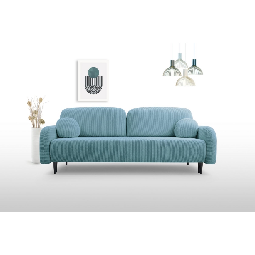Razvlačiva tapecirana trosjedna sofa CLOUDY tirkizna