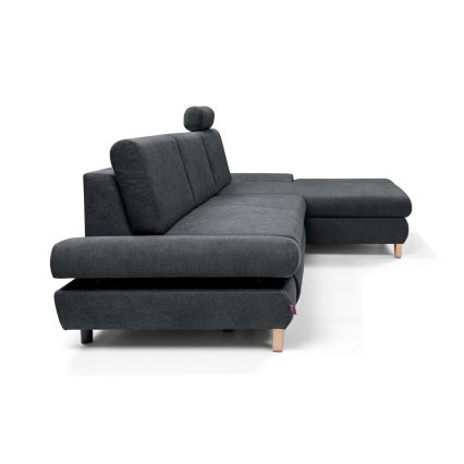 Razvlačna kutna tapecirana garnitura AVESTA, desna, L-oblik, antracit, s ugrađenim spremištem
