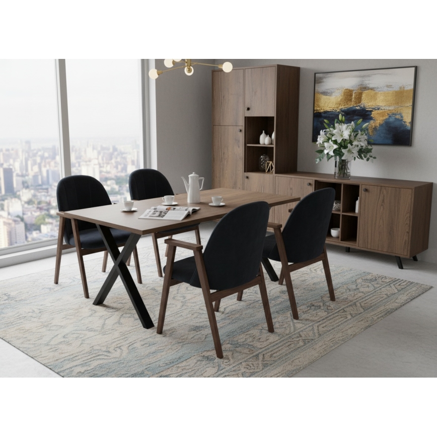 Razvlačni blagovaonski stol DOMO 150/190x80 cm hrast Lefkas/crna